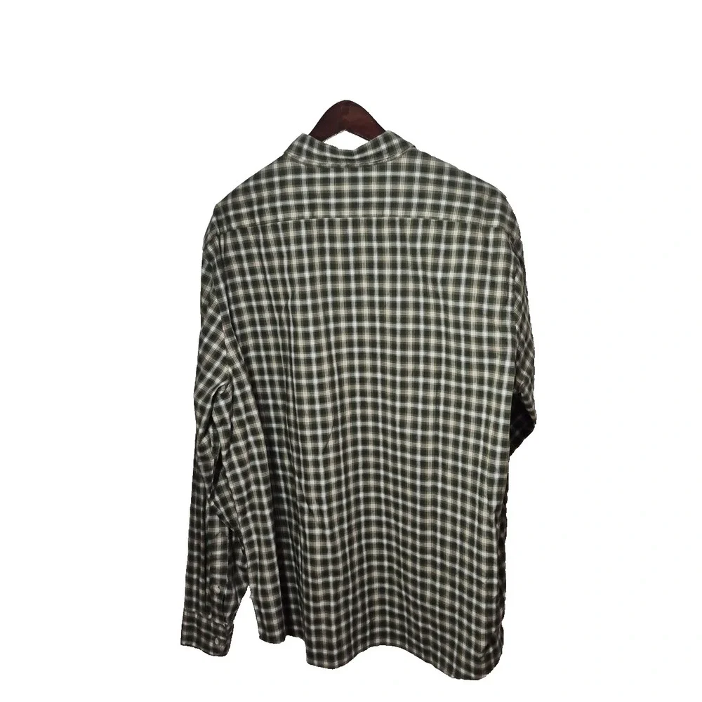 Banana Republic Shirt Mens 2XL Green‎ Plaid Untucked Fit Long Sleeve Organic